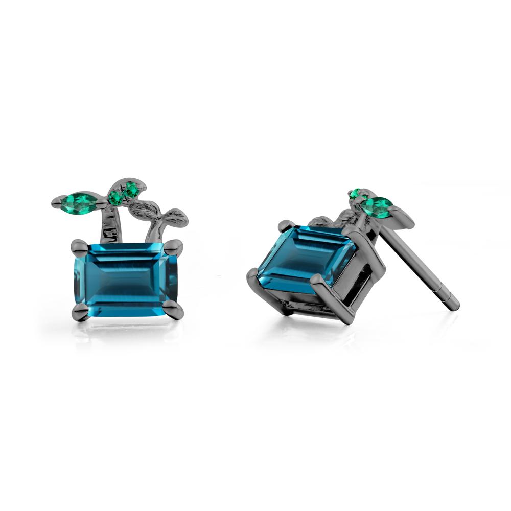 Emerald Cut London Blue Topaz and Emerald Sprout Earrings - LUO Jewelry #metal_black finish sterling silver