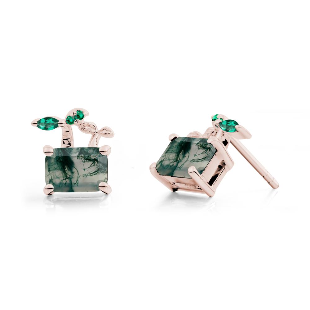 Nature Inspired Moss Agate and Emerald Stud Earrings - LUO Jewelry #metal_14k rose gold