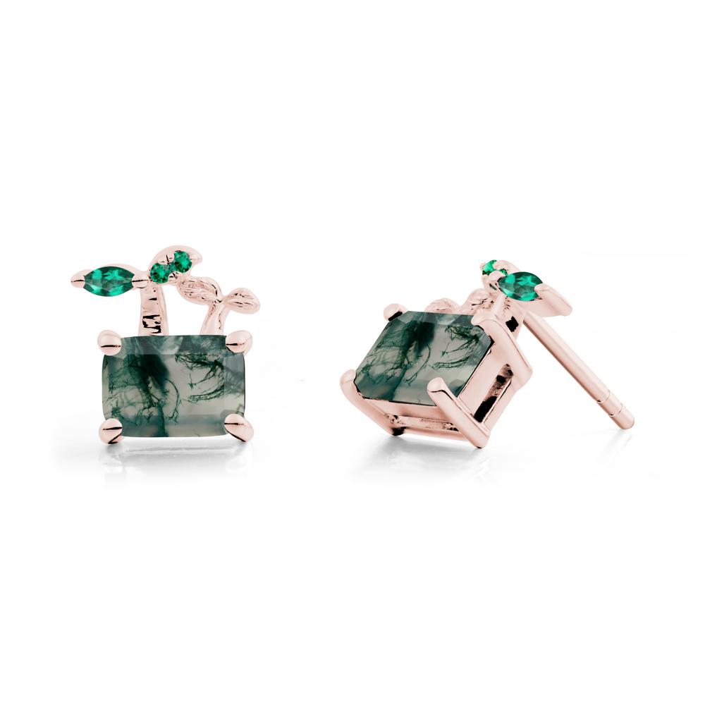 Nature Inspired Moss Agate and Emerald Stud Earrings - LUO Jewelry #metal_18k rose gold