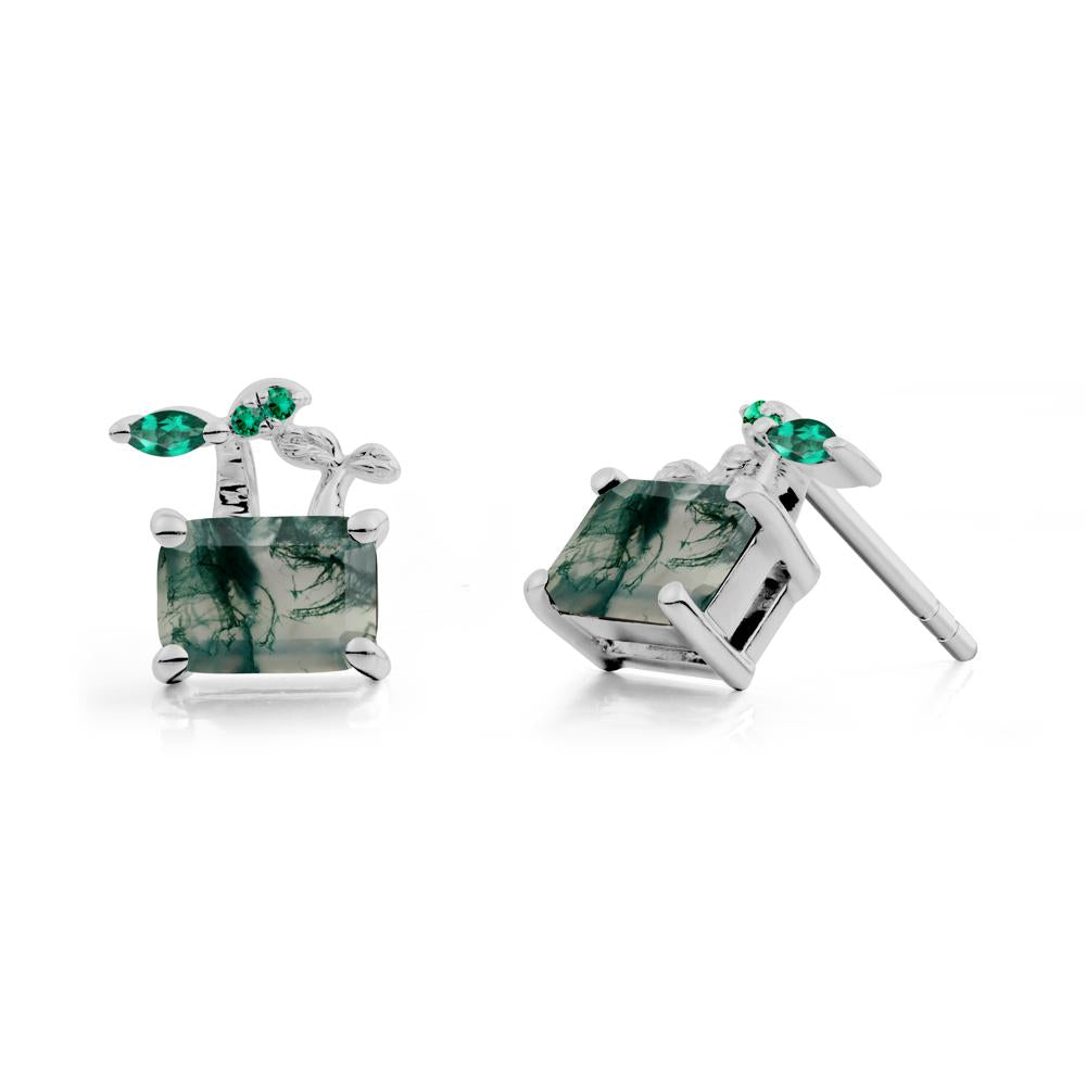 Nature Inspired Moss Agate and Emerald Stud Earrings - LUO Jewelry #metal_platinum