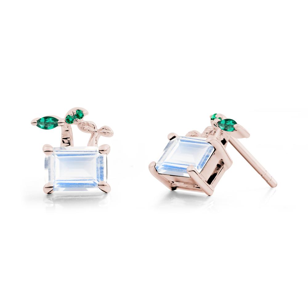 Nature Inspired Moonstone and Emerald Stud Earrings - LUO Jewelry #metal_14k rose gold