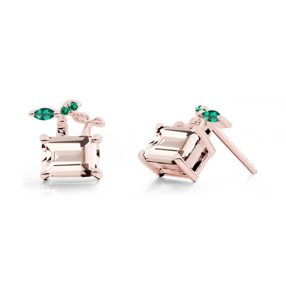 Nature Inspired Morganite and Emerald Stud Earrings - LUO Jewelry #metal_18k rose gold
