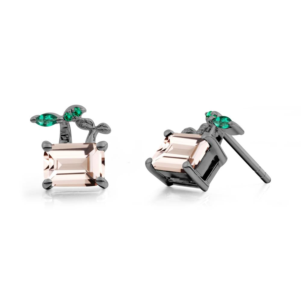 Nature Inspired Morganite and Emerald Stud Earrings - LUO Jewelry #metal_black finish sterling silver