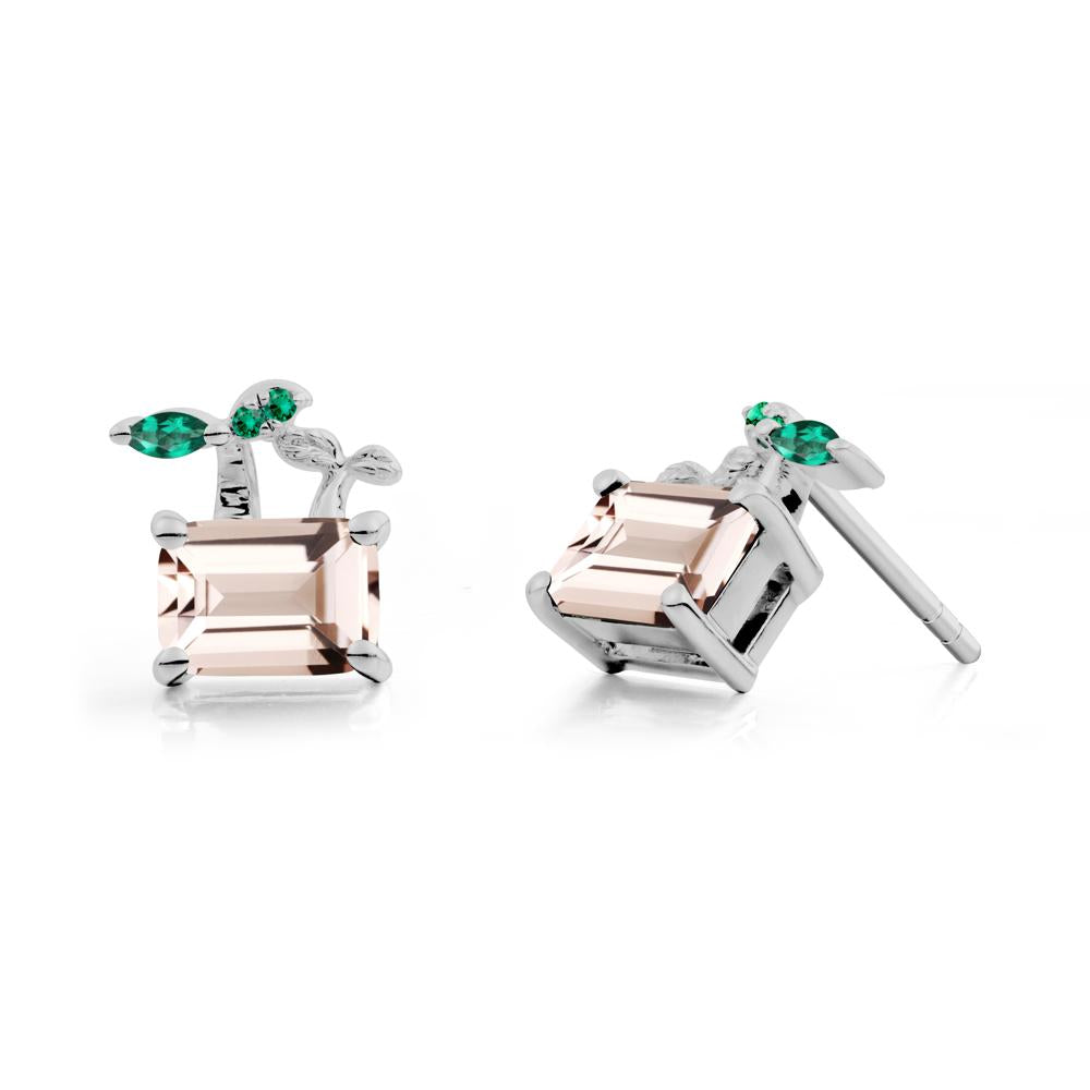 Nature Inspired Morganite and Emerald Stud Earrings - LUO Jewelry #metal_platinum