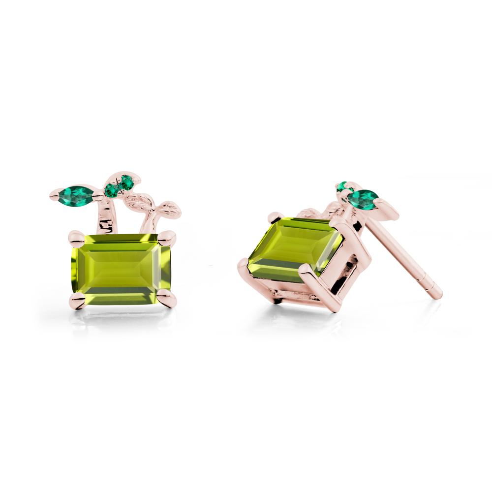 Emerald Cut Peridot and Emerald Sprout Earrings - LUO Jewelry #metal_18k rose gold