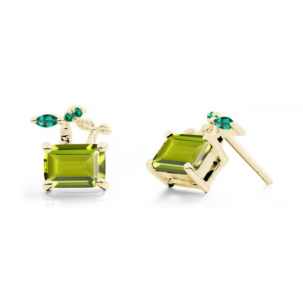 Emerald Cut Peridot and Emerald Sprout Earrings - LUO Jewelry #metal_18k yellow gold
