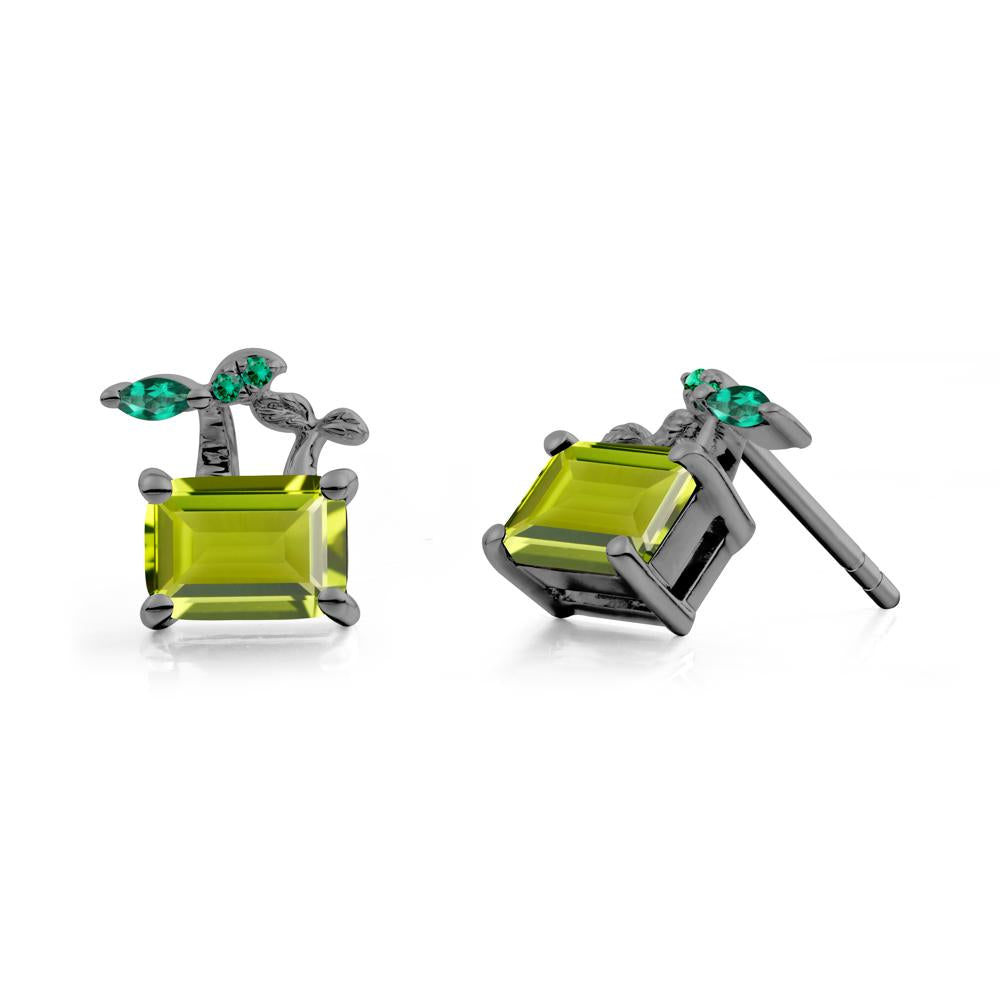 Emerald Cut Peridot and Emerald Sprout Earrings - LUO Jewelry #metal_black finish sterling silver