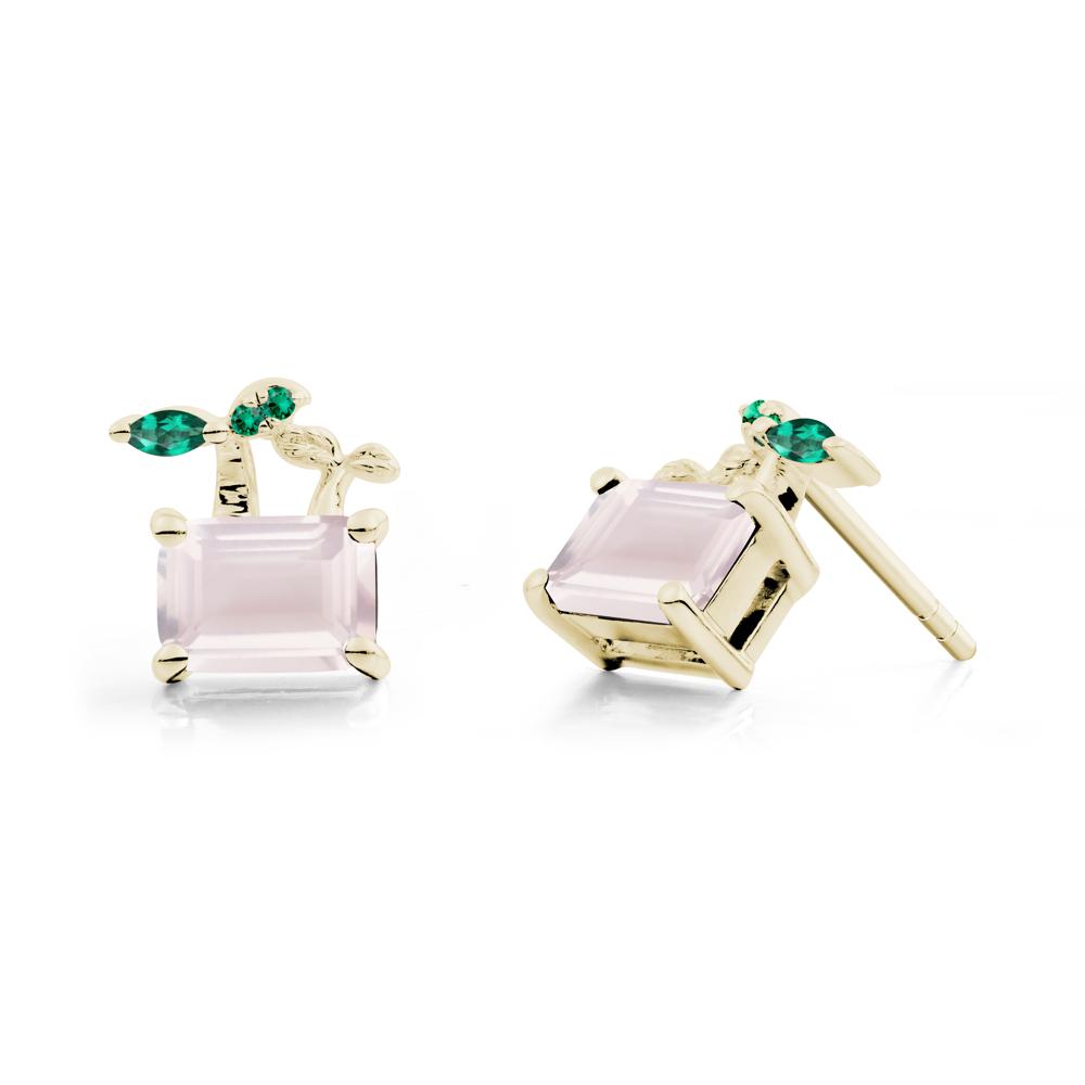 Nature Inspired Rose Quartz and Emerald Stud Earrings - LUO Jewelry #metal_14k yellow gold