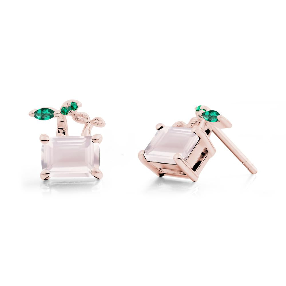 Nature Inspired Rose Quartz and Emerald Stud Earrings - LUO Jewelry #metal_18k rose gold