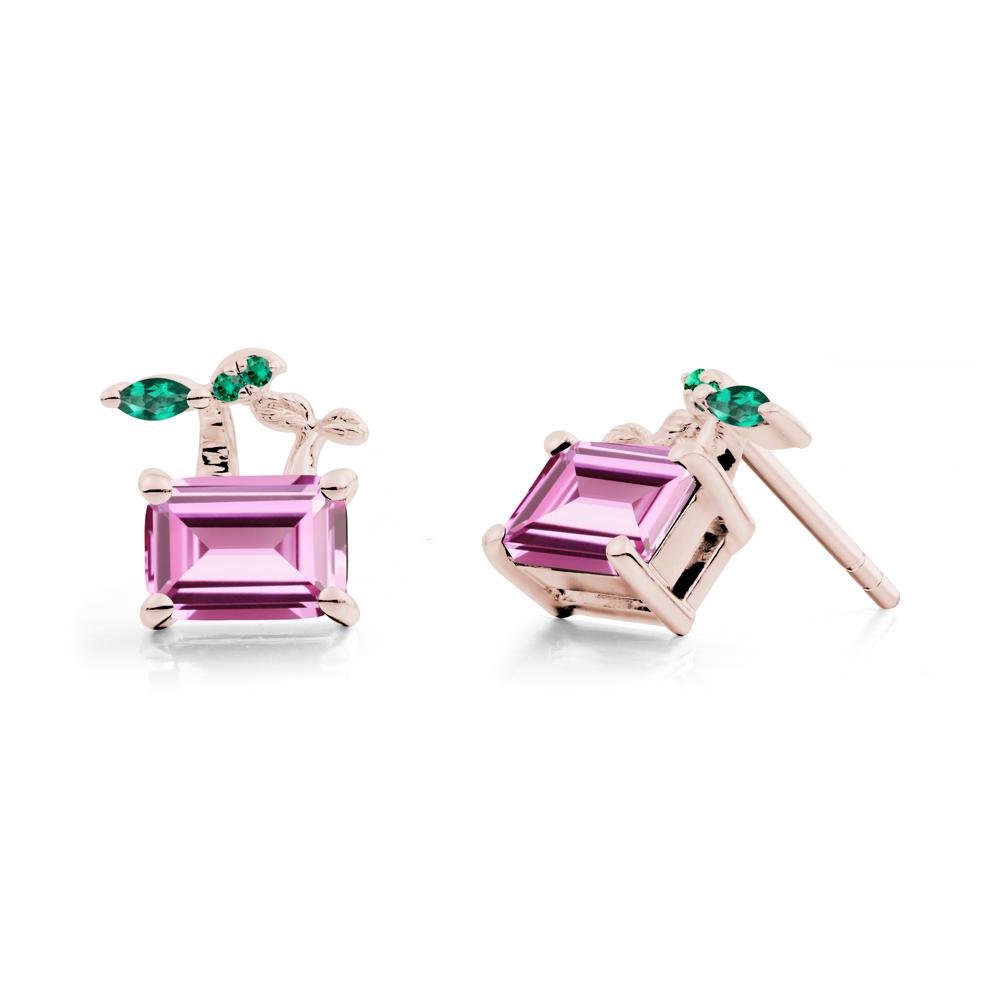 Nature Inspired Pink Sapphire and Emerald Stud Earrings - LUO Jewelry #metal_14k rose gold