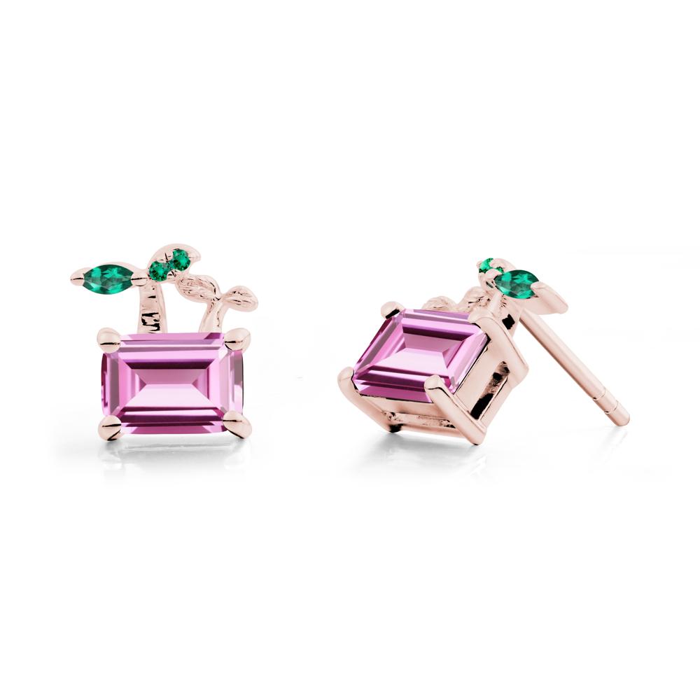 Nature Inspired Pink Sapphire and Emerald Stud Earrings - LUO Jewelry #metal_18k rose gold