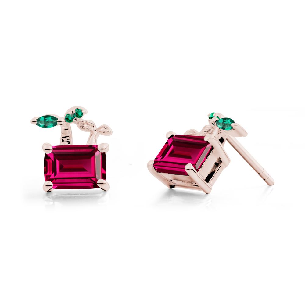 Emerald Cut Ruby and Emerald Sprout Earrings - LUO Jewelry #metal_14k rose gold
