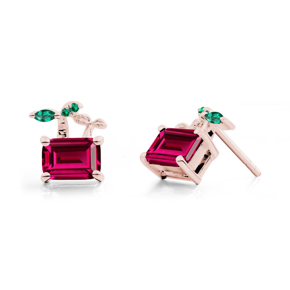 Emerald Cut Ruby and Emerald Sprout Earrings - LUO Jewelry #metal_18k rose gold