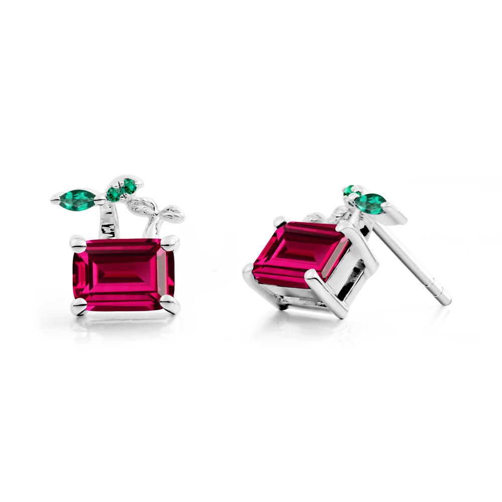 Emerald Cut Ruby and Emerald Sprout Earrings - LUO Jewelry #metal_18k white gold