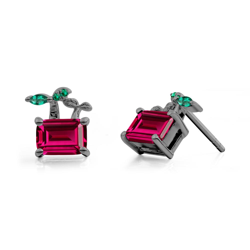 Emerald Cut Ruby and Emerald Sprout Earrings - LUO Jewelry #metal_black finish sterling silver