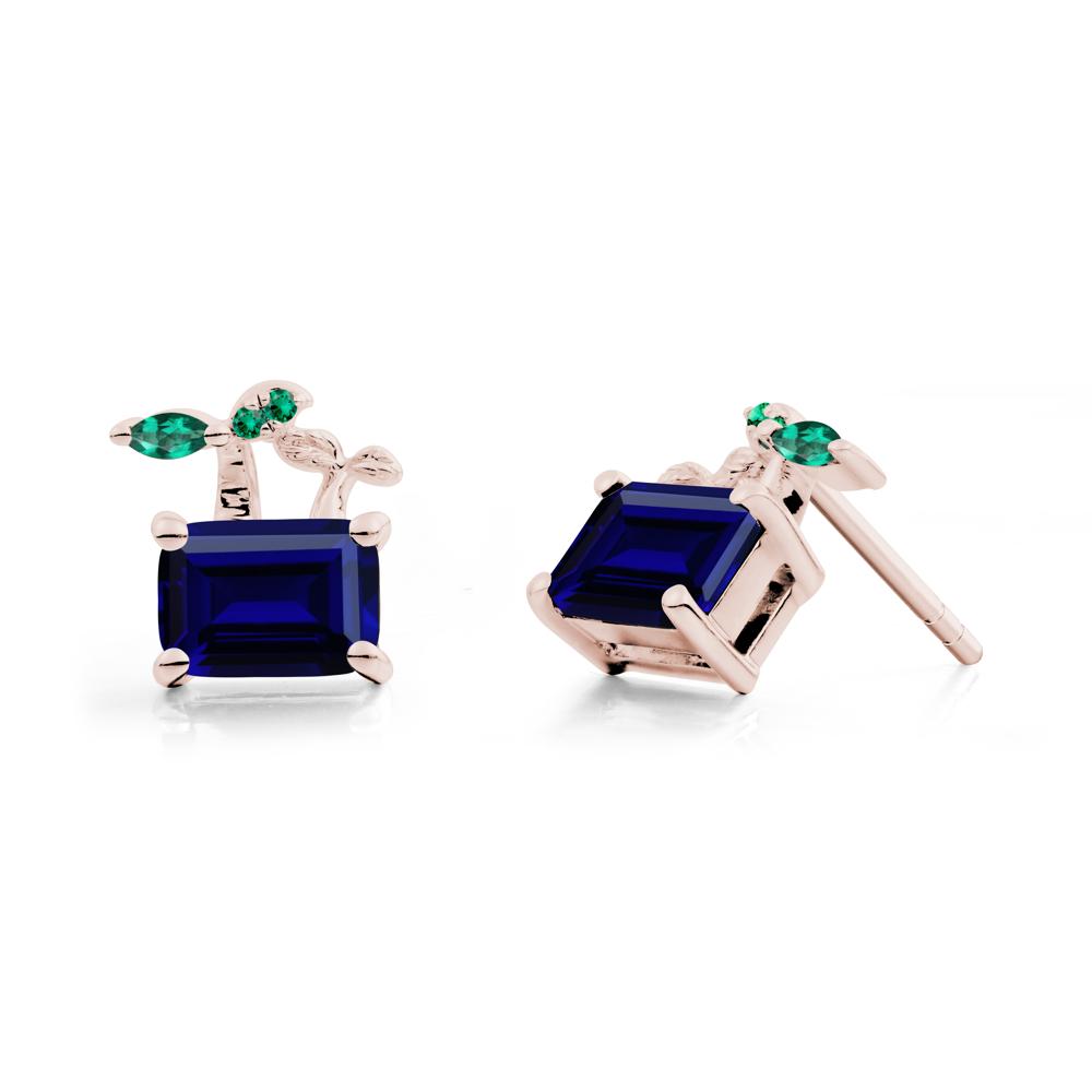 Nature Inspired Sapphire and Emerald Stud Earrings - LUO Jewelry #metal_14k rose gold