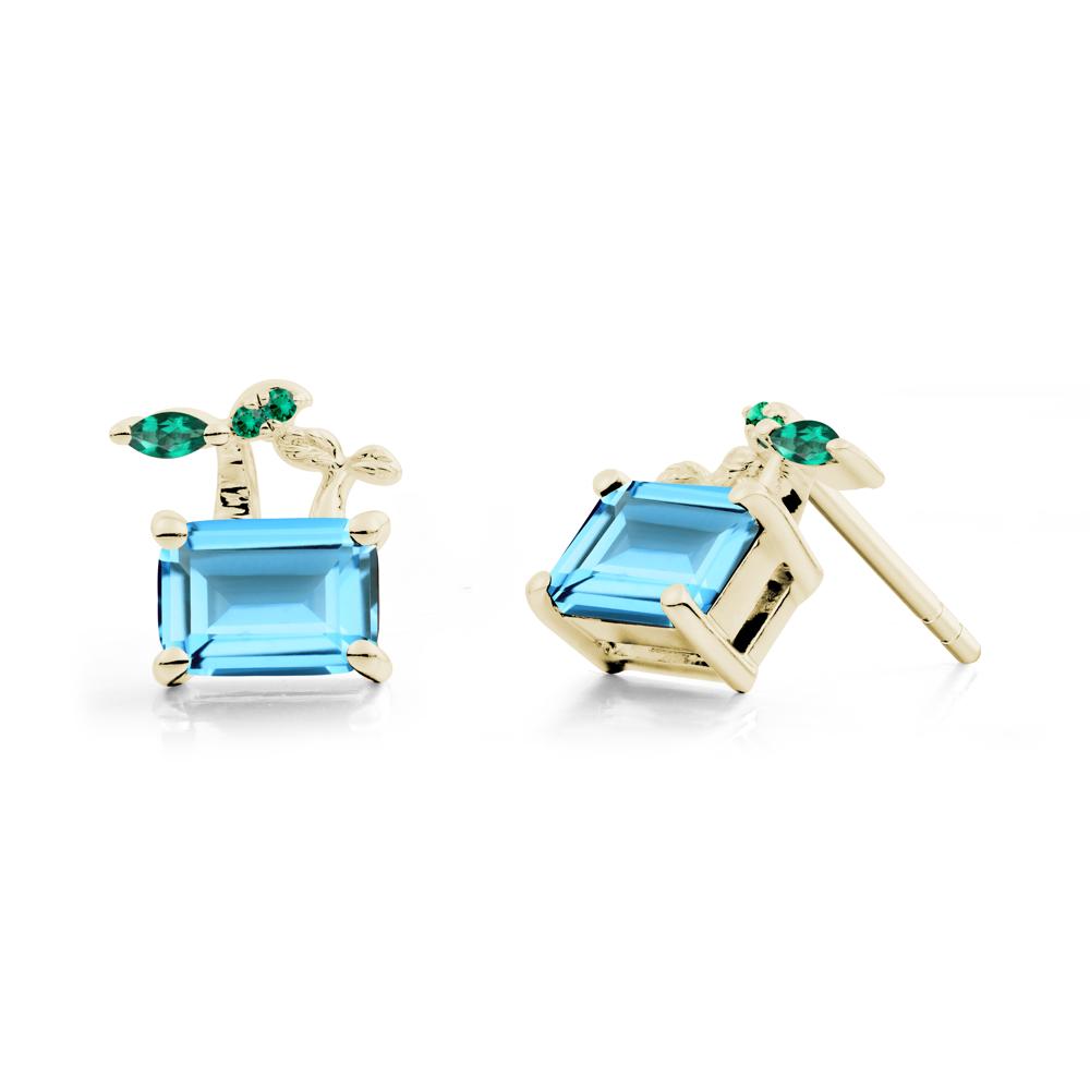 Nature Inspired Swiss Blue Topaz and Emerald Stud Earrings - LUO Jewelry #metal_14k yellow gold