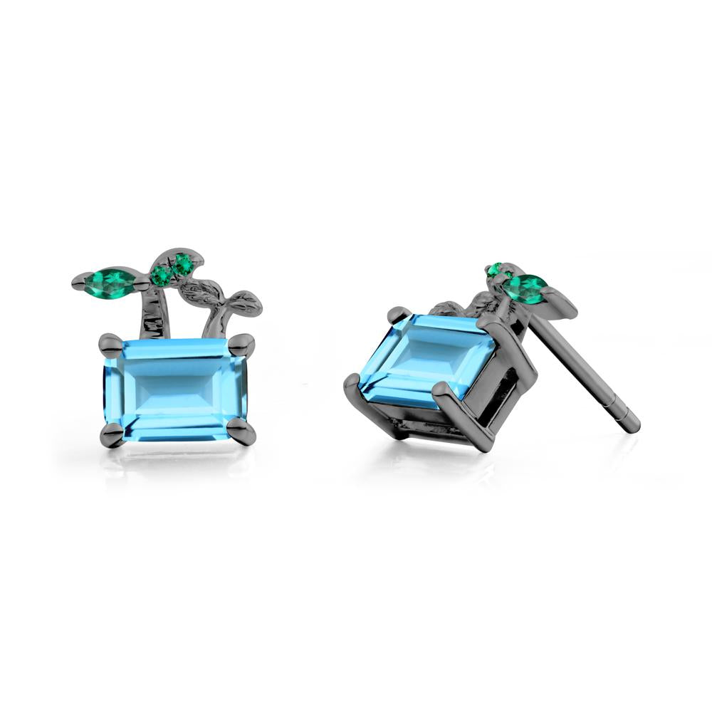 Nature Inspired Swiss Blue Topaz and Emerald Stud Earrings - LUO Jewelry #metal_black finish sterling silver