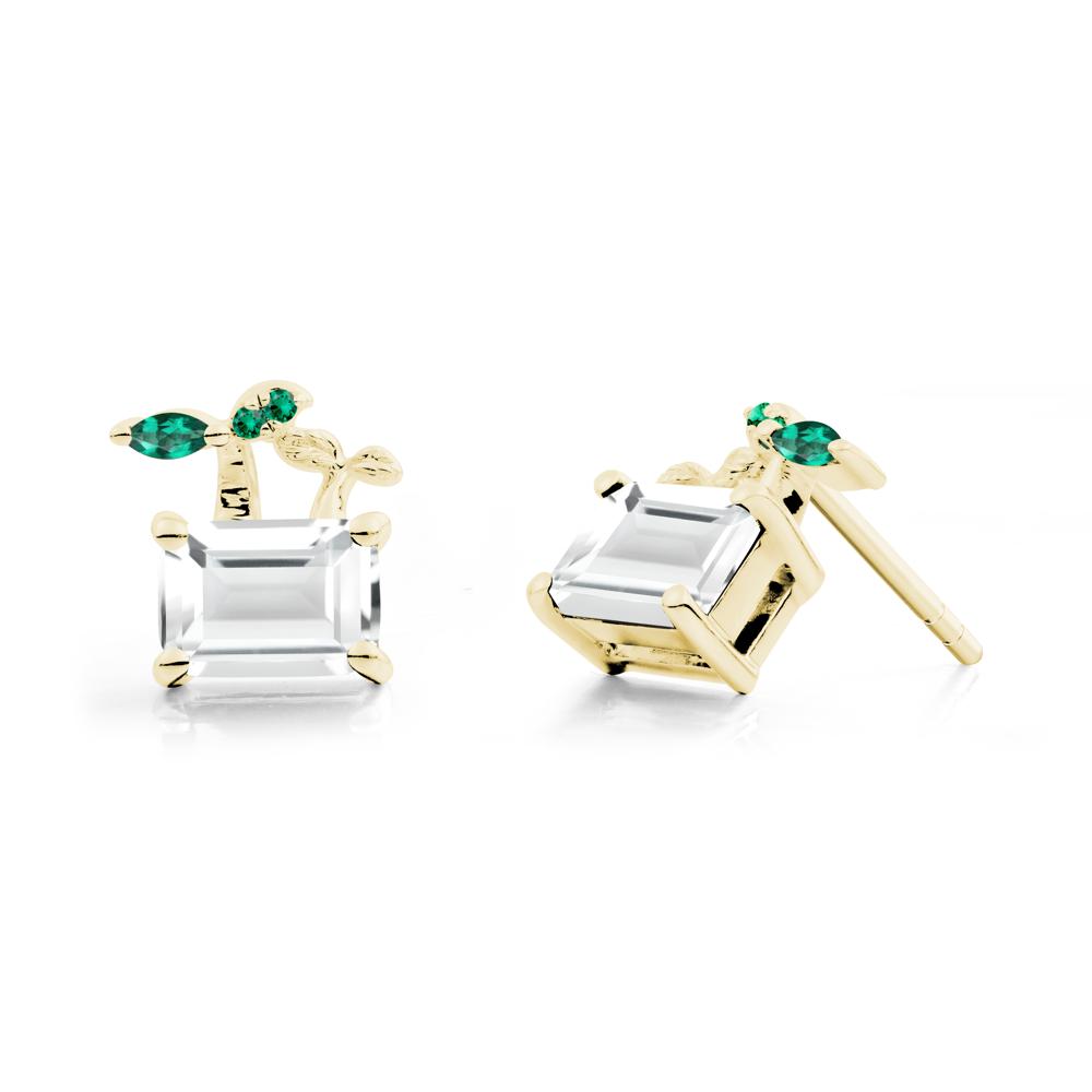 Nature Inspired White Topaz and Emerald Stud Earrings - LUO Jewelry #metal_18k yellow gold