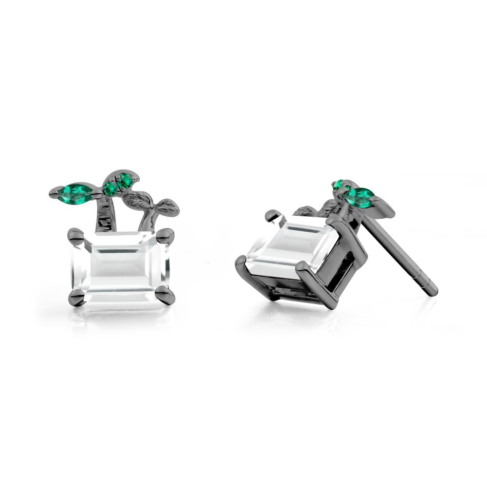 Nature Inspired White Topaz and Emerald Stud Earrings - LUO Jewelry #metal_black finish sterling silver