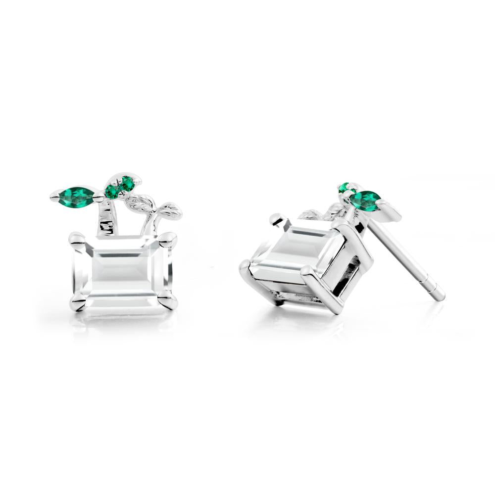 Nature Inspired White Topaz and Emerald Stud Earrings - LUO Jewelry #metal_sterling silver