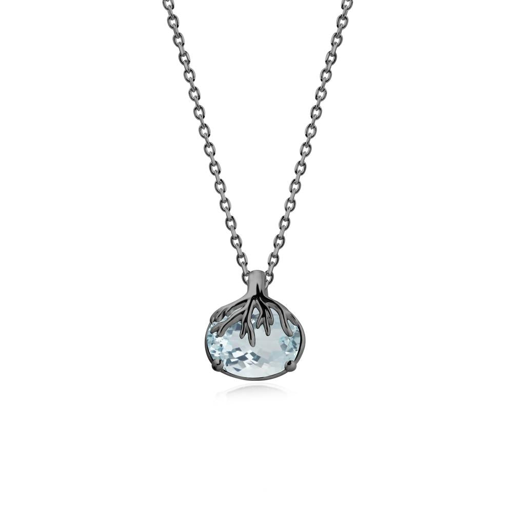 Nature Inspired Oval Aquamarine Necklace - LUO Jewelry #metal_black finish sterling silver
