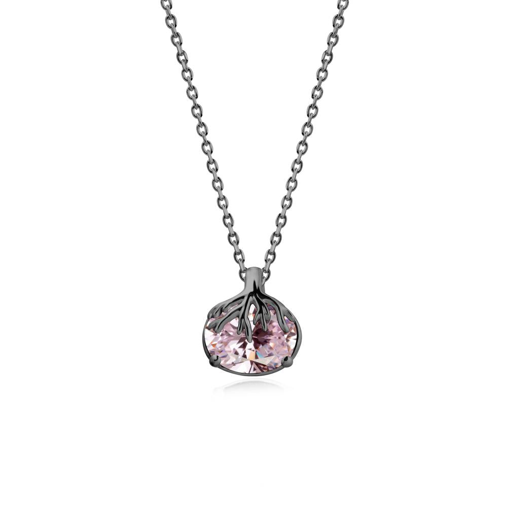 Tree Root Inspired Oval Pink Cubic Zirconia Necklace - LUO Jewelry #metal_black finish sterling silver