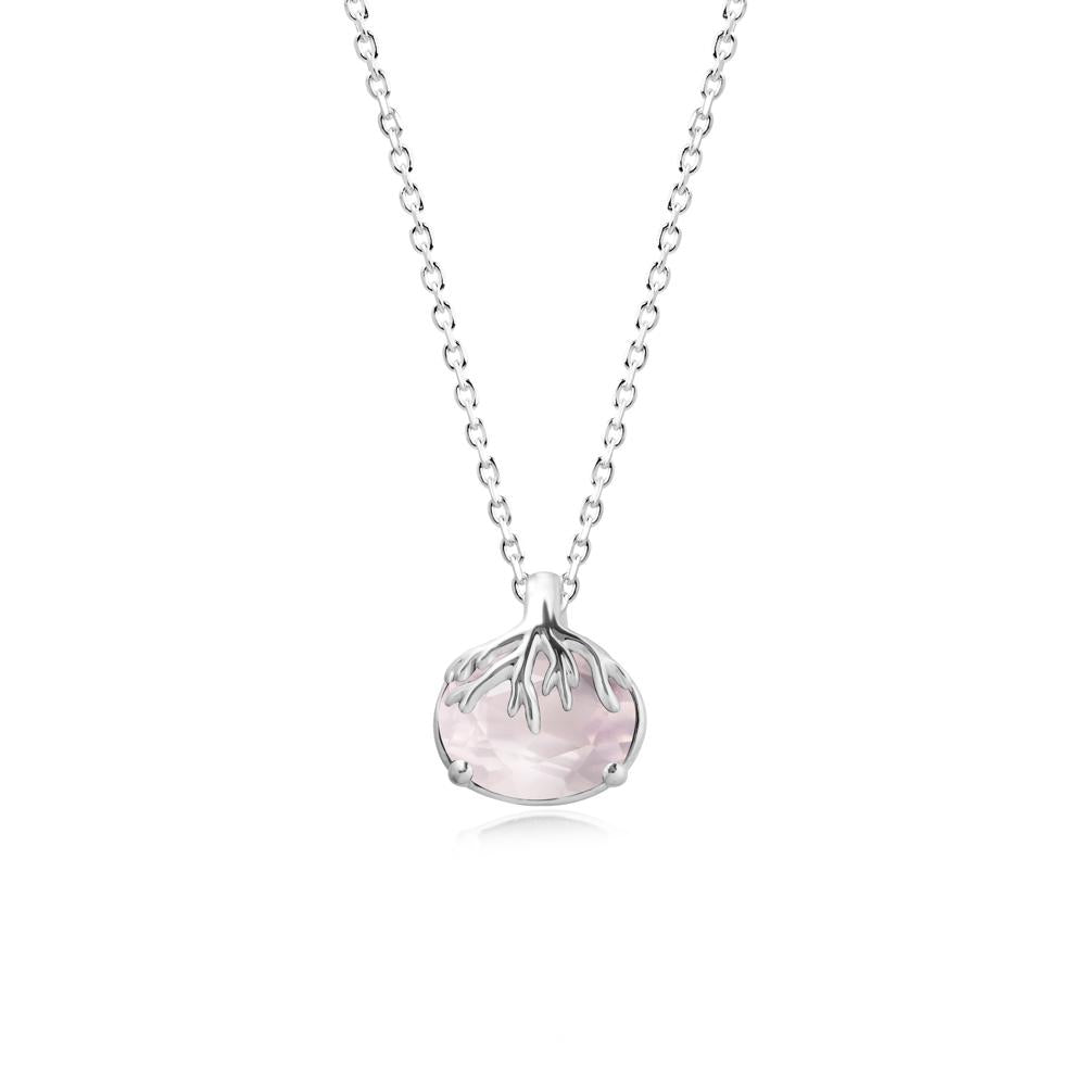 Nature Inspired Oval Rose Quartz Necklace - LUO Jewelry #metal_18k white gold