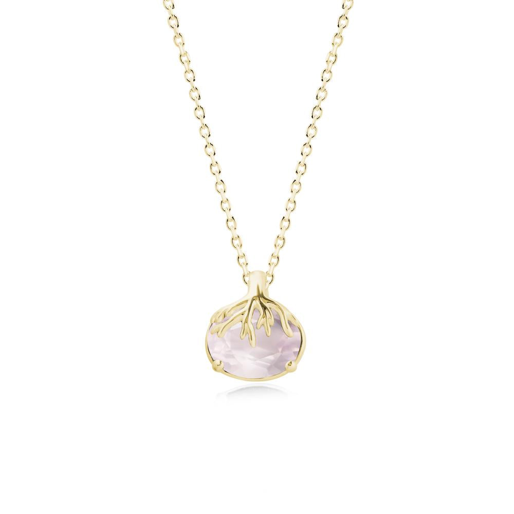 Nature Inspired Oval Rose Quartz Necklace - LUO Jewelry #metal_18k yellow gold