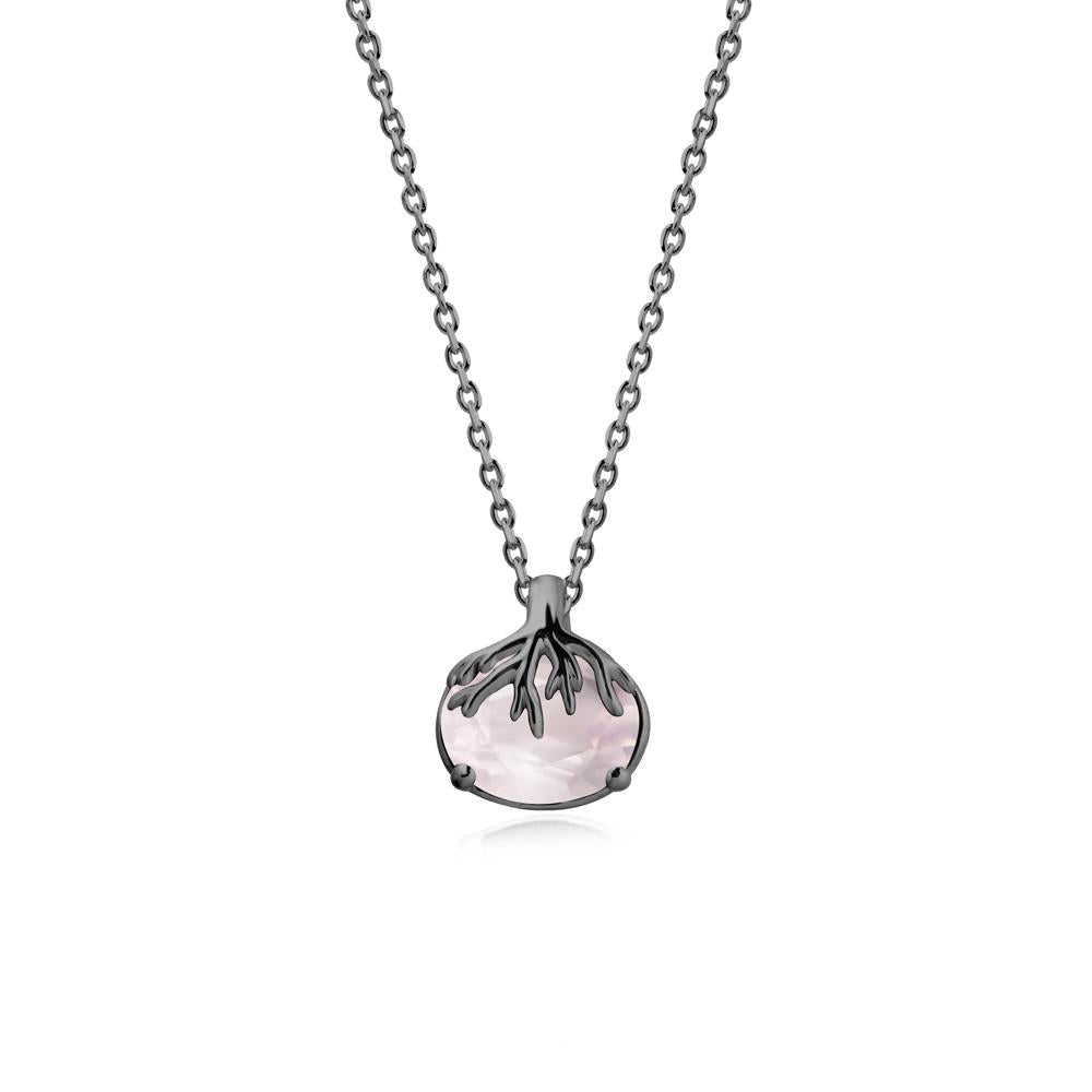 Nature Inspired Oval Rose Quartz Necklace - LUO Jewelry #metal_black finish sterling silver