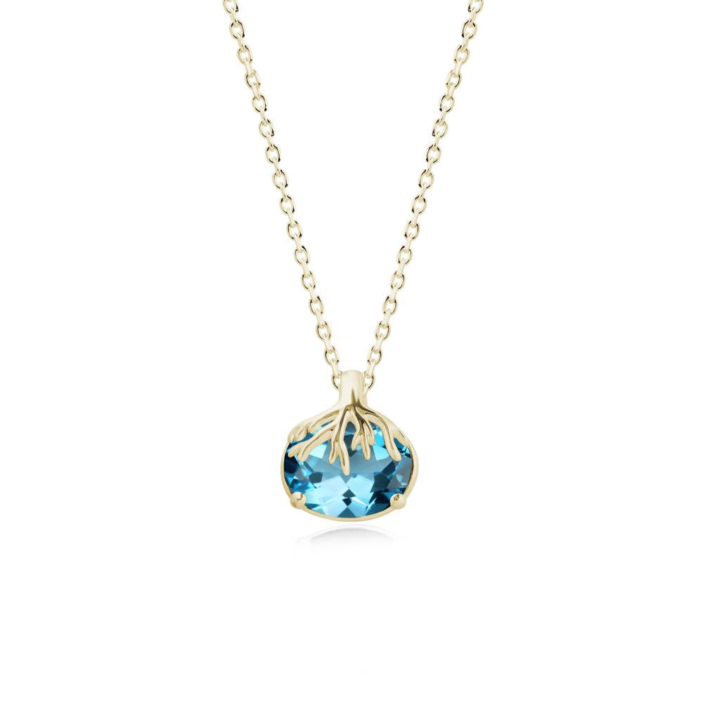 Tree Root Inspired Oval Swiss Blue Topaz Pendant - LUO Jewelry #metal_14k yellow gold