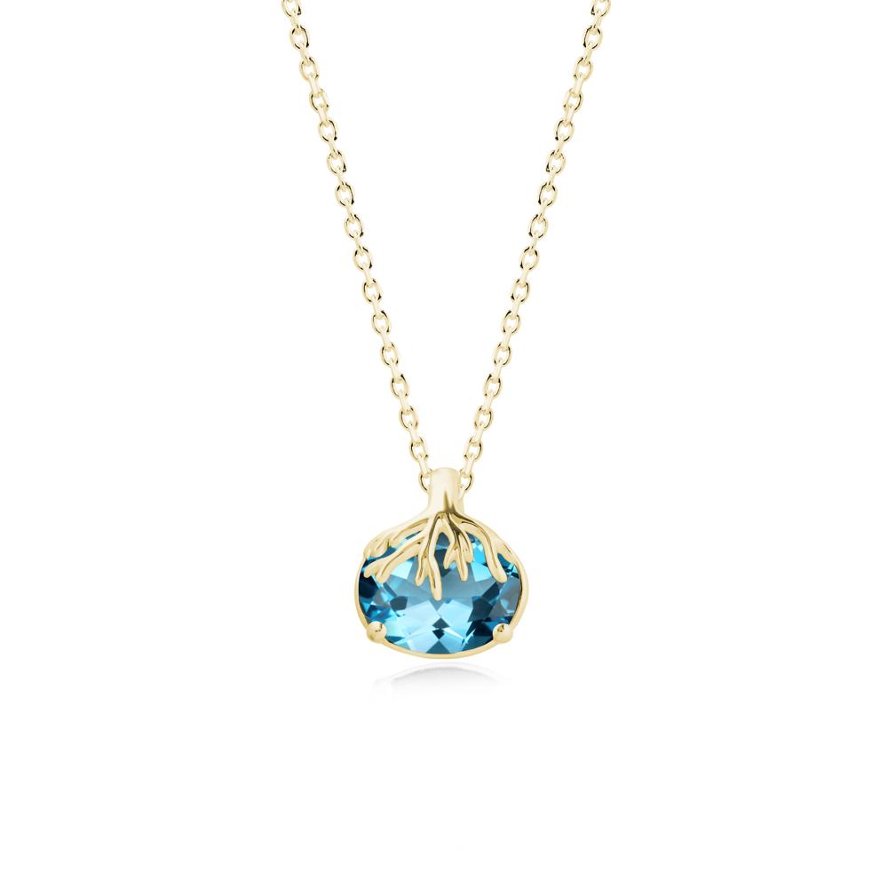 Tree Root Inspired Oval Swiss Blue Topaz Pendant - LUO Jewelry #metal_18k yellow gold