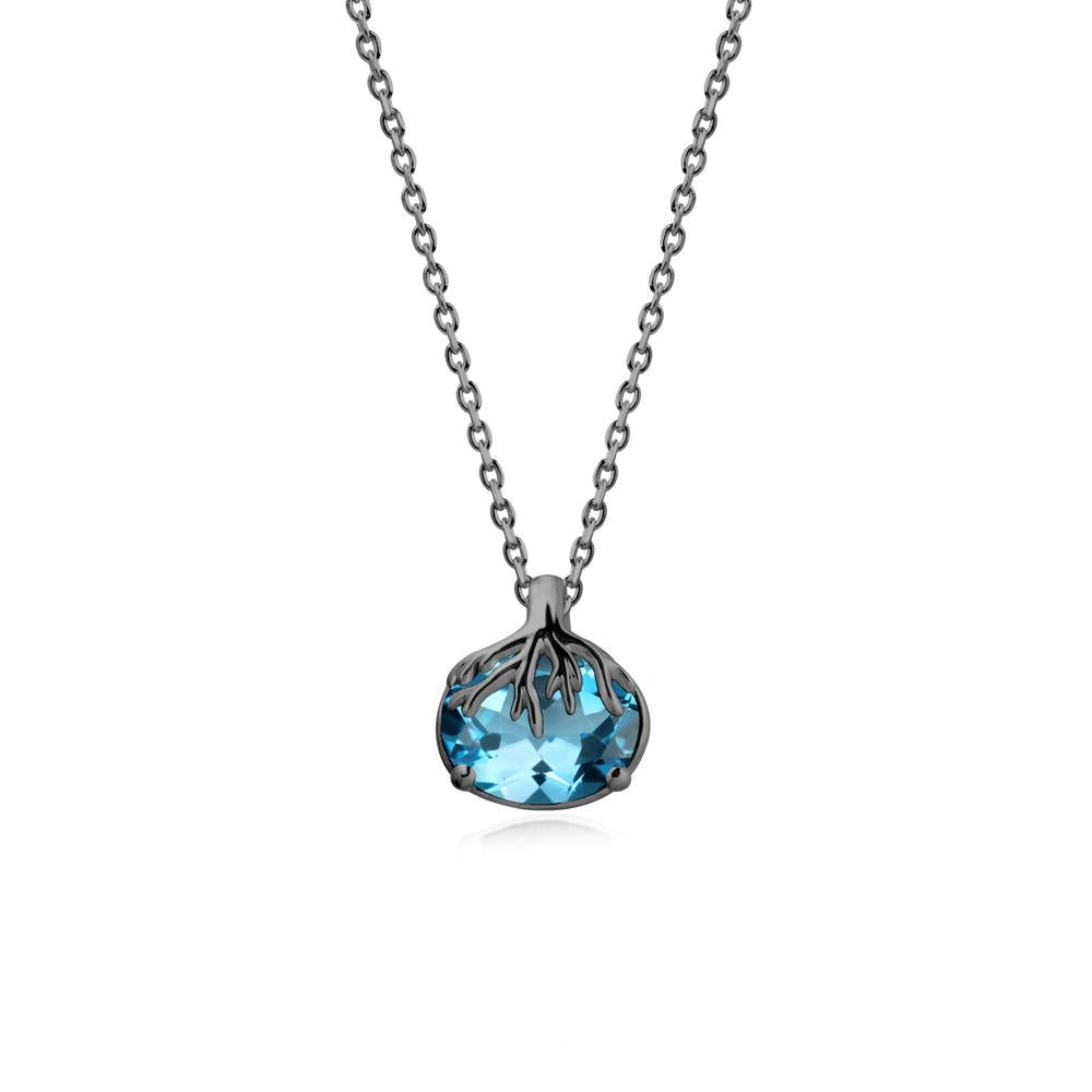 Tree Root Inspired Oval Swiss Blue Topaz Pendant - LUO Jewelry #metal_black finish sterling silver