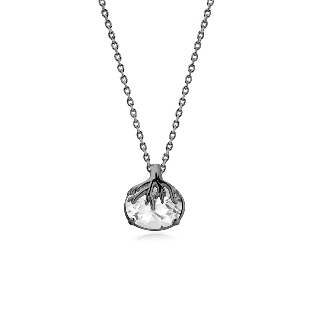 Nature Inspired Oval White Topaz Necklace - LUO Jewelry #metal_black finish sterling silver