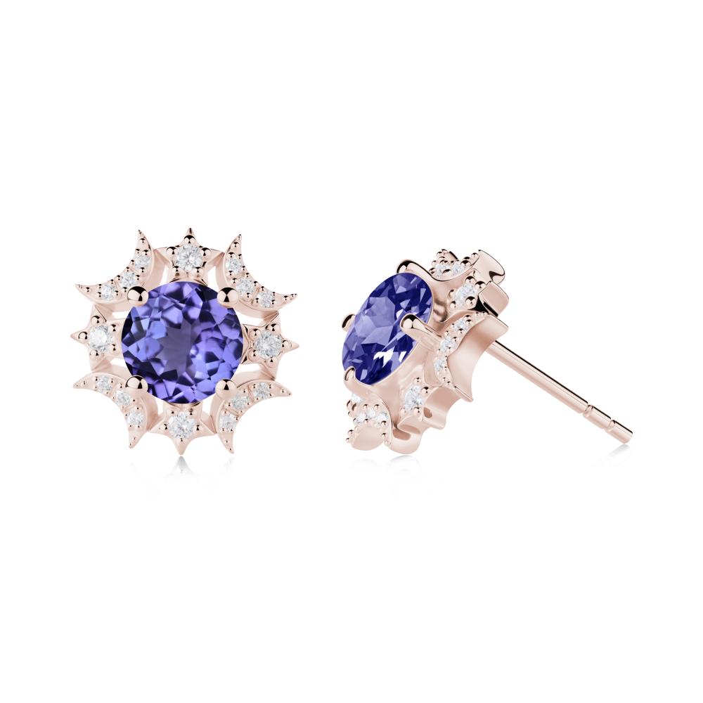 Round Tanzanite Celestial Star Stud Earrings - LUO Jewelry #metal_14k rose gold