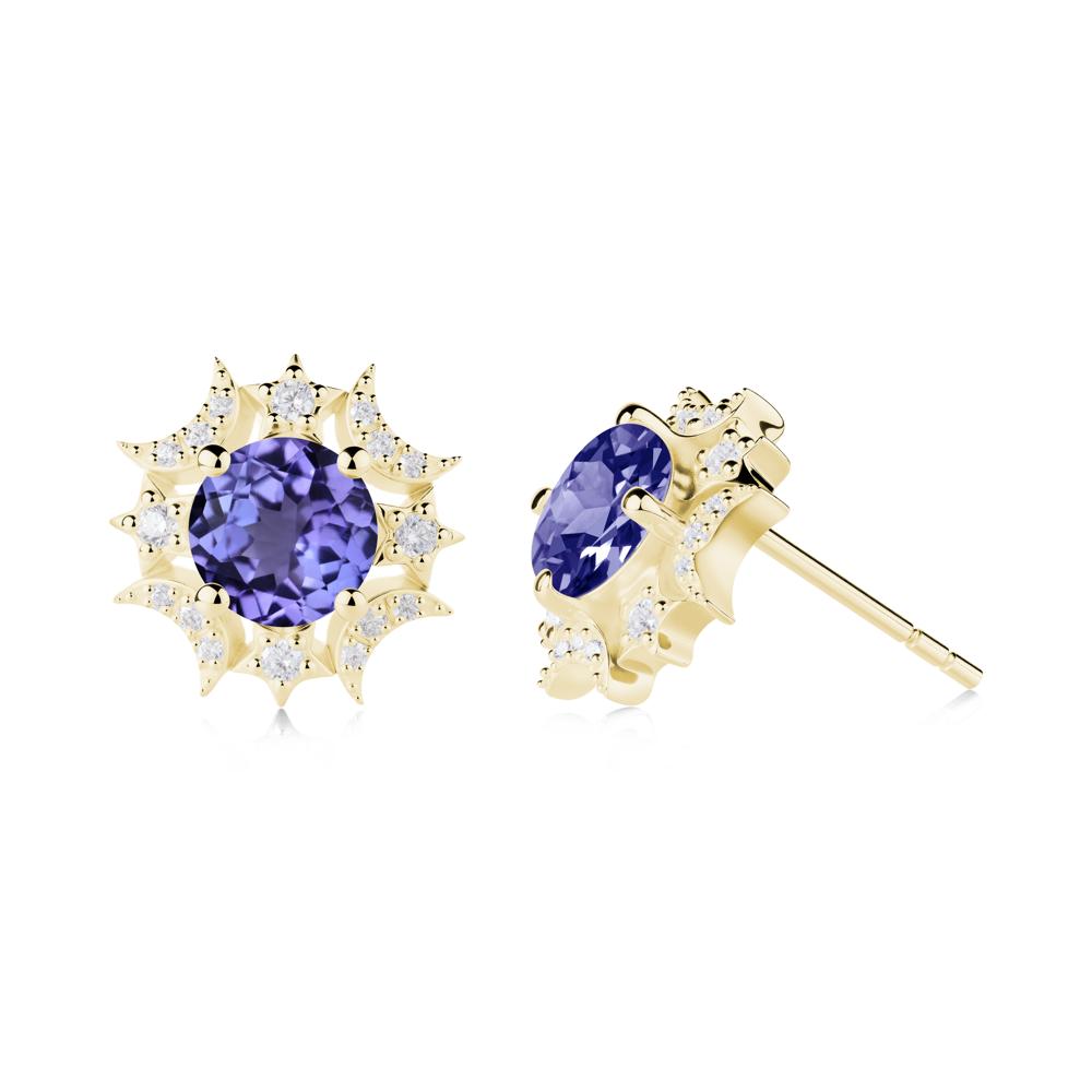 Round Tanzanite Celestial Star Stud Earrings - LUO Jewelry #metal_18k yellow gold