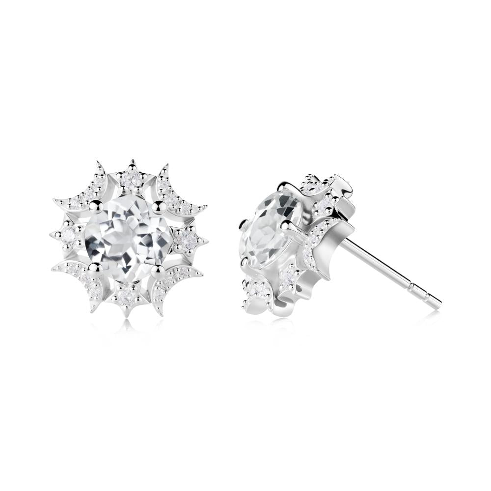 Round White Topaz Celestial Star Stud Earrings - LUO Jewelry #metal_sterling silver