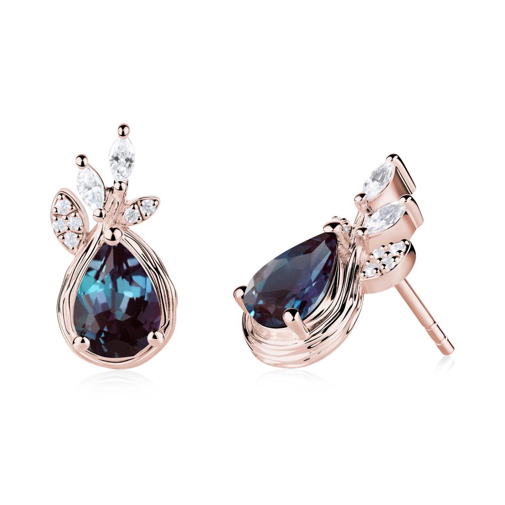 Branches with Leaves Alexandrite Stud Earrings - LUO Jewelry #metal_18k rose gold