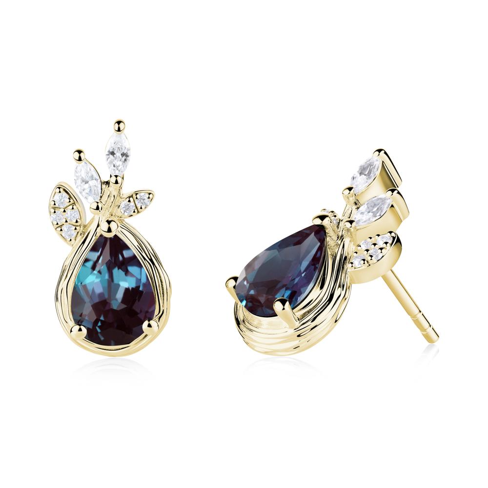Branches with Leaves Alexandrite Stud Earrings - LUO Jewelry #metal_18k yellow gold