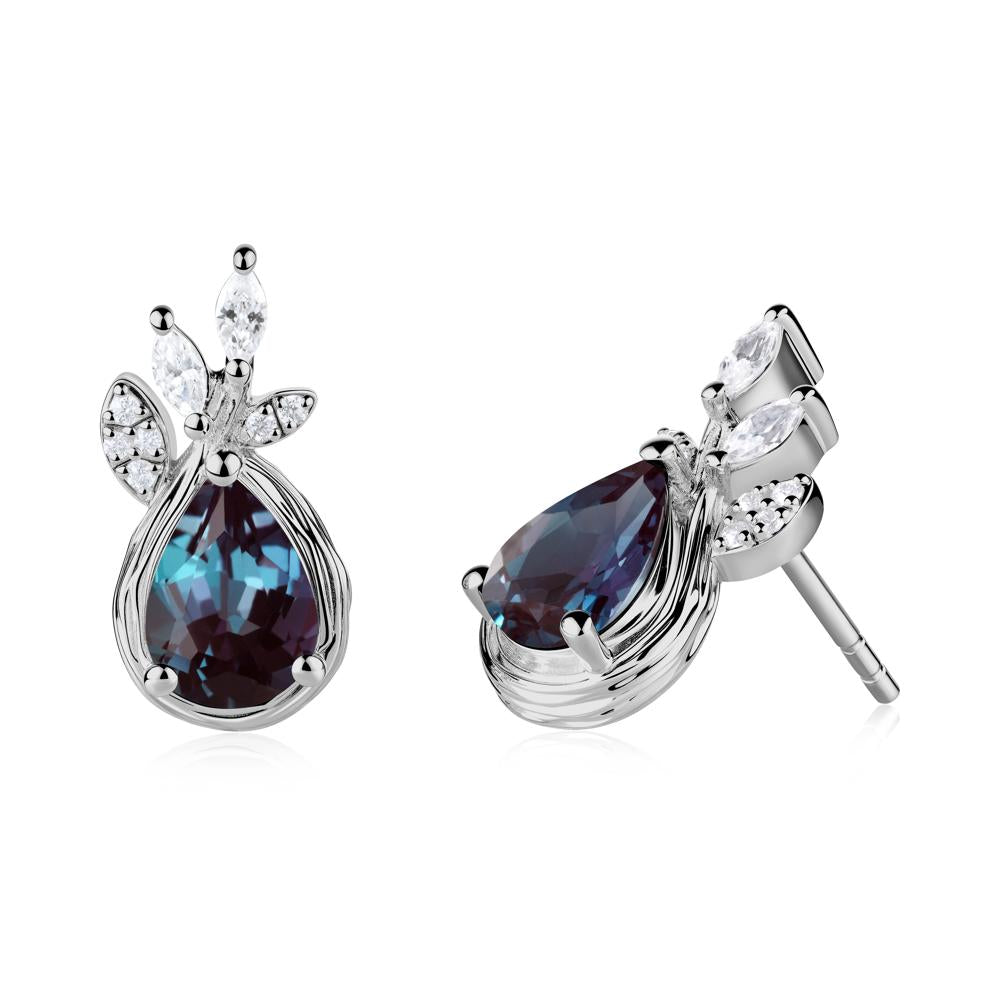Branches with Leaves Alexandrite Stud Earrings - LUO Jewelry #metal_platinum