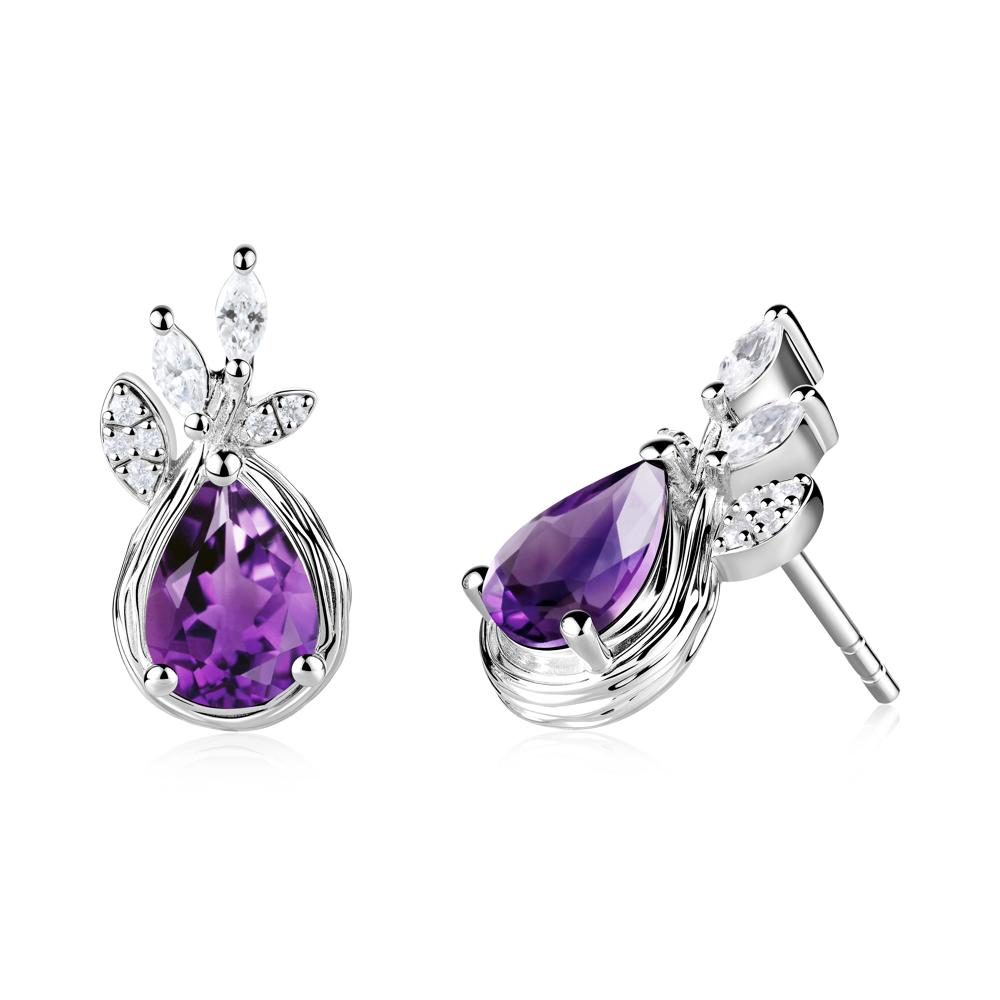 Branches with Leaves Amethyst Stud Earrings - LUO Jewelry #metal_14k white gold