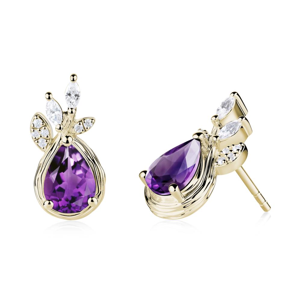 Branches with Leaves Amethyst Stud Earrings - LUO Jewelry #metal_14k yellow gold