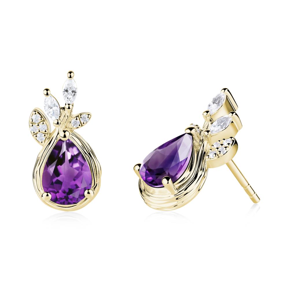 Branches with Leaves Amethyst Stud Earrings - LUO Jewelry #metal_18k yellow gold
