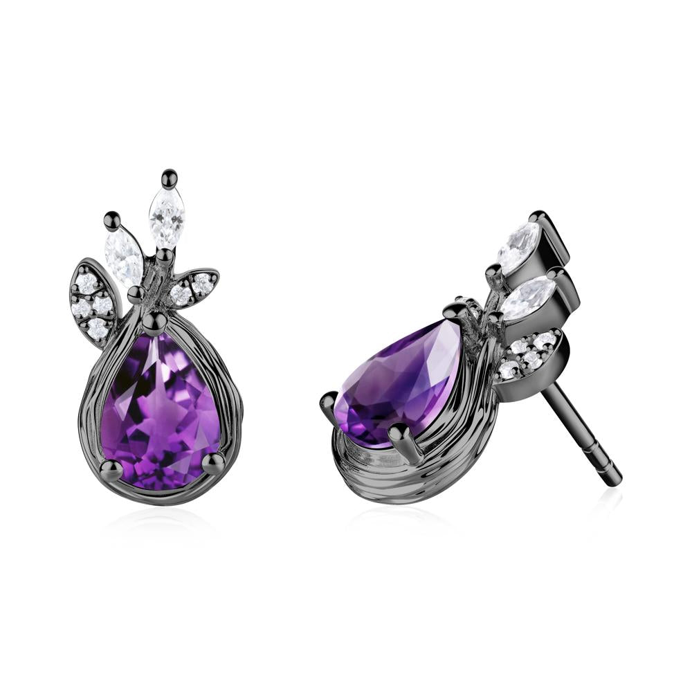 Branches with Leaves Amethyst Stud Earrings - LUO Jewelry #metal_black finish sterling silver