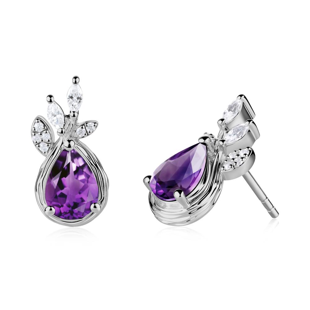 Branches with Leaves Amethyst Stud Earrings - LUO Jewelry #metal_platinum