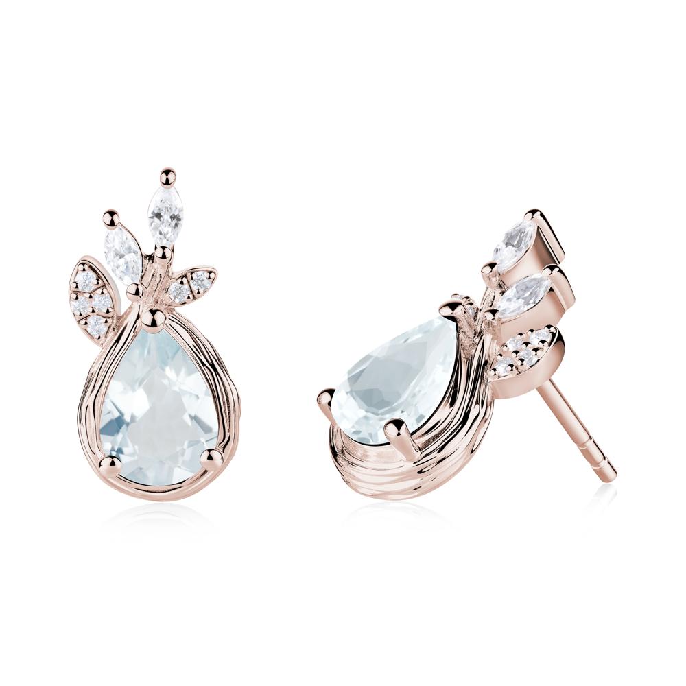 Tear Shaped Aquamarine Leaf Stud Earrings - LUO Jewelry #metal_14k rose gold