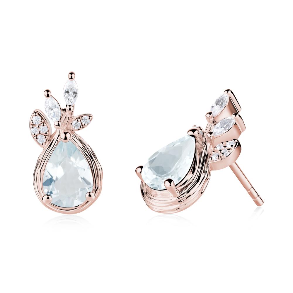 Tear Shaped Aquamarine Leaf Stud Earrings - LUO Jewelry #metal_18k rose gold