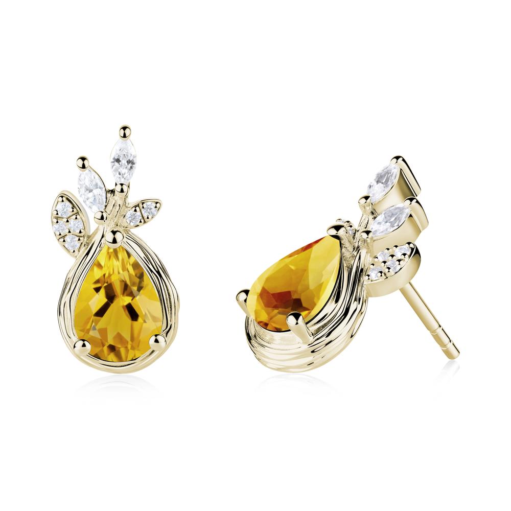 Branches with Leaves Citrine Stud Earrings - LUO Jewelry #metal_14k yellow gold