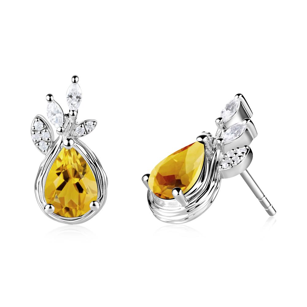 Branches with Leaves Citrine Stud Earrings - LUO Jewelry #metal_18k white gold