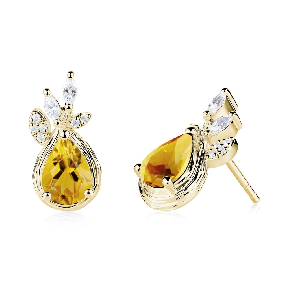 Branches with Leaves Citrine Stud Earrings - LUO Jewelry #metal_18k yellow gold